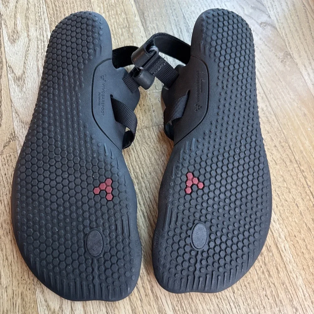 Vivobarefoot Total Eclipse Lux Black Leather Sandals Adjustable EUR 44, US 11